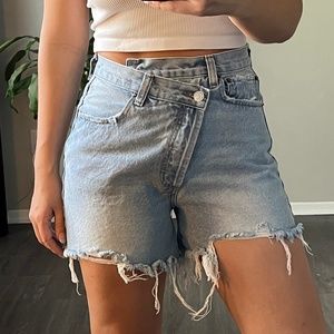 Asymmetrical denim shorts
